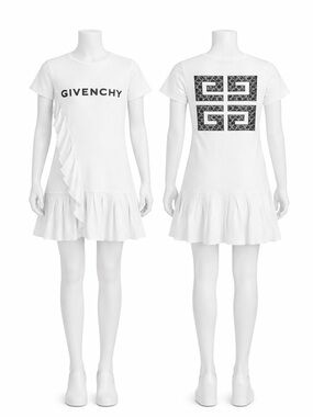 NEW Givenchy Girls White Logo Dress 12Y | Lace 4G Back Ruffle Cotton NWOT